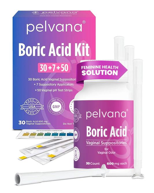 Pelvana Boric Acid Suppositories for Women 30 + 7 Applicators + 50 pH Test Strips, Total of 87 Piece Kit for Vaginal Odor - Third-Party Verified & Bottled in The USA - Feminine Health Odor Solution PelvanaAU supplements