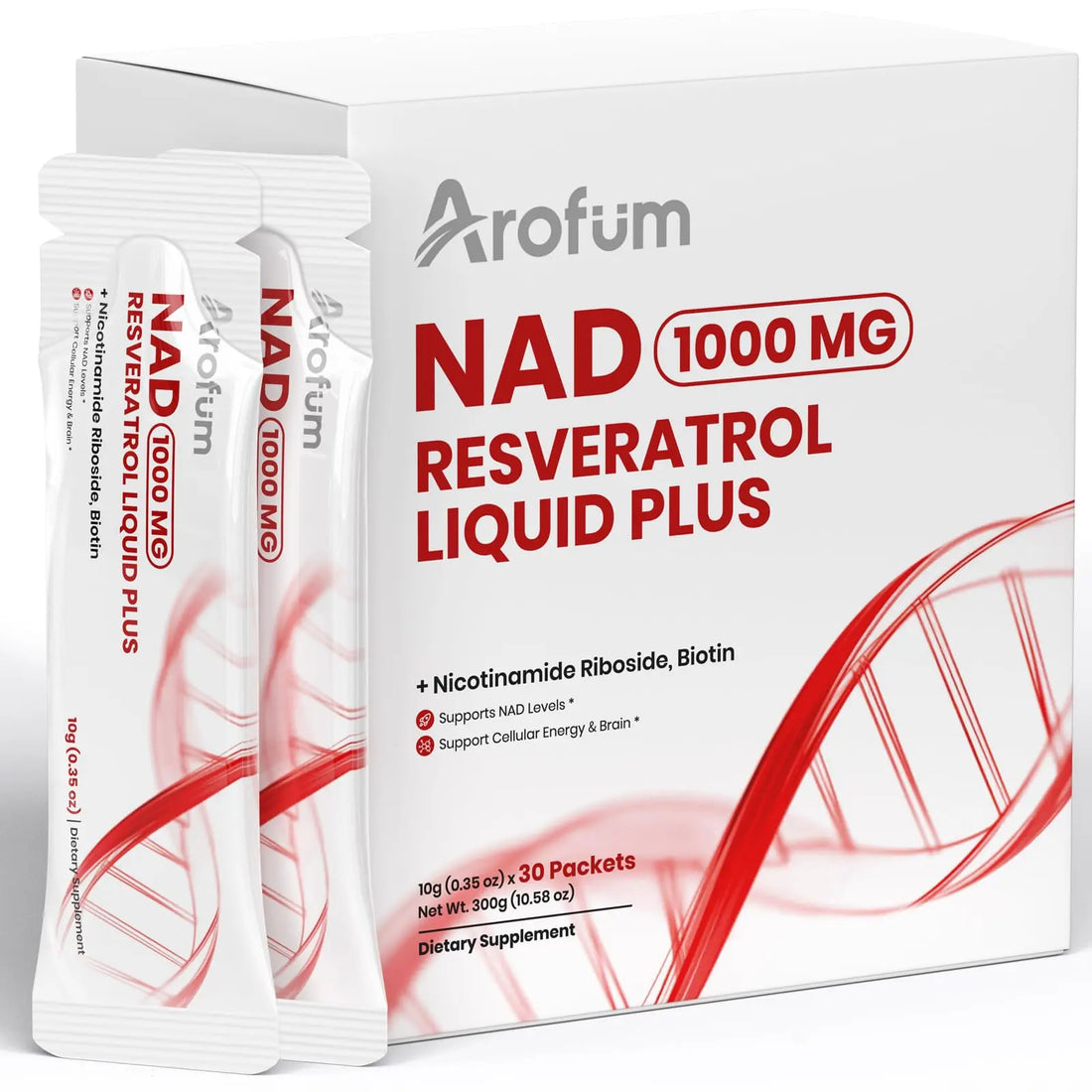 Arofum NAD+ Liquid Supplement 1000mg | 850mg Nicotinamide Riboside with Resveratrol, Quercetin, CoQ10 & Biotin | Cellular Energy, DNA Repair, Healthy Aging | NAD Supplements for Women & Men 30 Packets Arofum uk supplements
