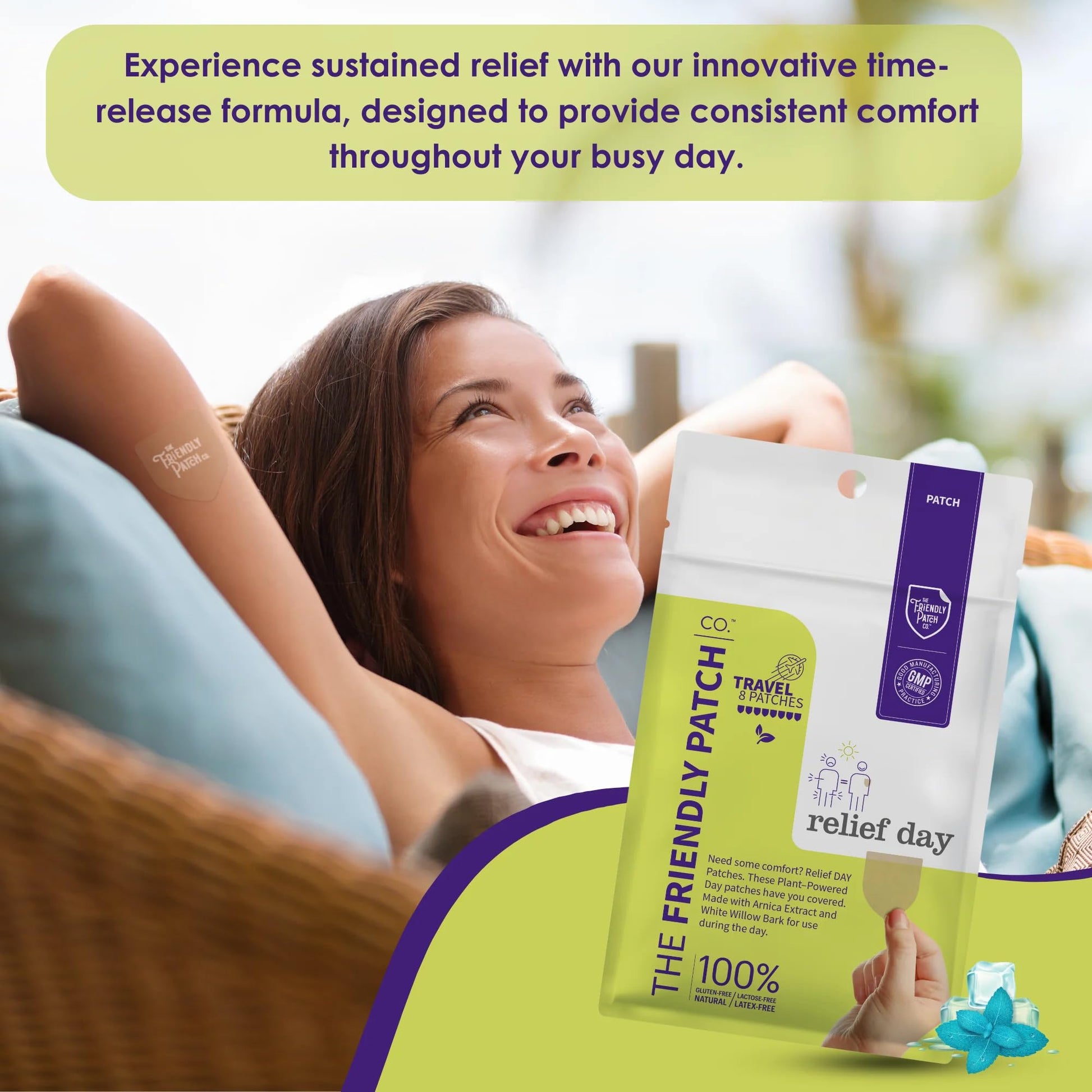 Relief Day Patch - Arnica, White Willow Bark, Saffron & Peppermint for Soreness and discomfort for Women and Men The Friendly Patch CO. Au supplements