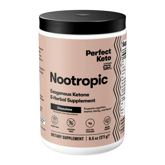 Perfect Keto Nootropic Brain Support, Caffeine Free Focus and Energy Supplement with Alpha Lipoic Acid, L Theanine, Ginkgo Biloba, Alpha GPC, MCT's, Collagen, Ketones, Chocolate Drink Mix, 15 Servings Perfect KetoAU supplements