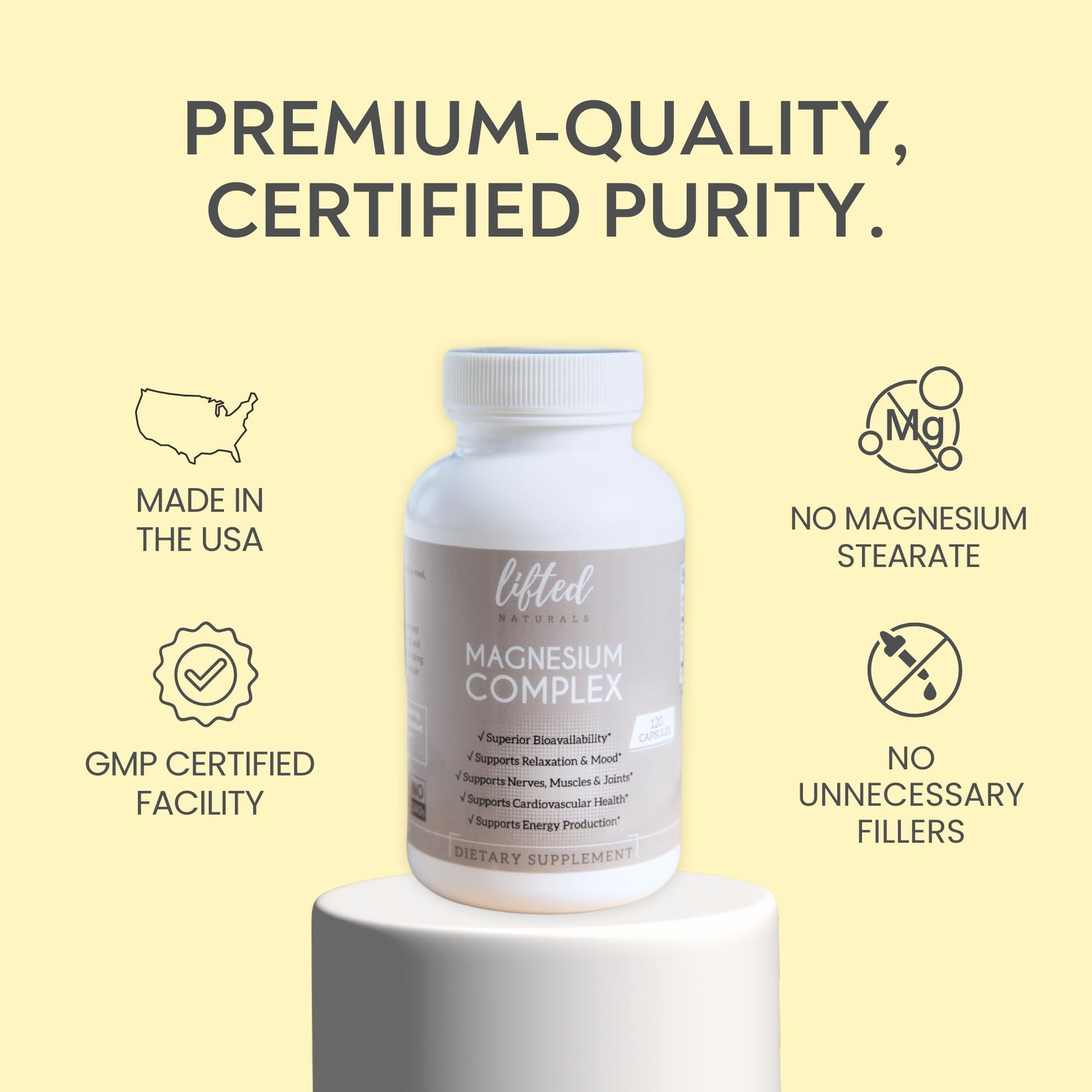 Magnesium Complex - Lifted Naturals Magnesium Supplement w/Bisglycinate, Malate, Taurate - 120 Capsules - Bioavailable Magnesium Formula for Mood, Sleep, Energy Support* Lifted Naturals Au supplements