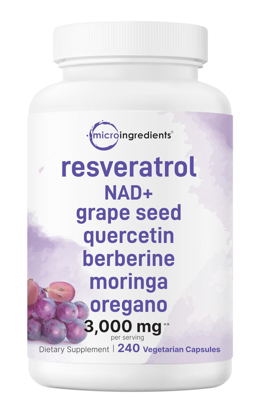 Micro Ingredients Resveratrol NAD Complex 3,000mg for Women & Men, 240 Veggie Capsules | NMN Supplement Alternative | 11-in-1 Blend with NAD+, Quercetin, Moringa, Berberine, Grape Seed, & Oregano Micro IngredientsBuy Supplements Australia