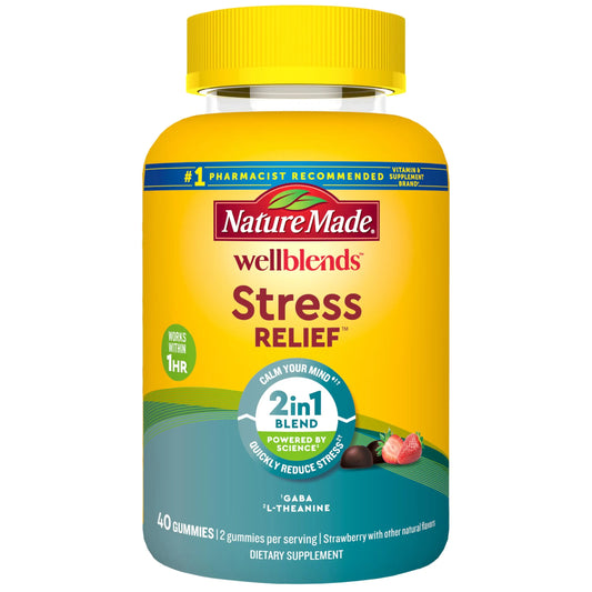 Nature Made Wellblends Stress Relief Gummies, L theanine 200mg to Help Reduce Stress, with GABA 100mg, Same Day Stress Support, 40 Strawberry Flavor Gummies Nature MadeAU supplements