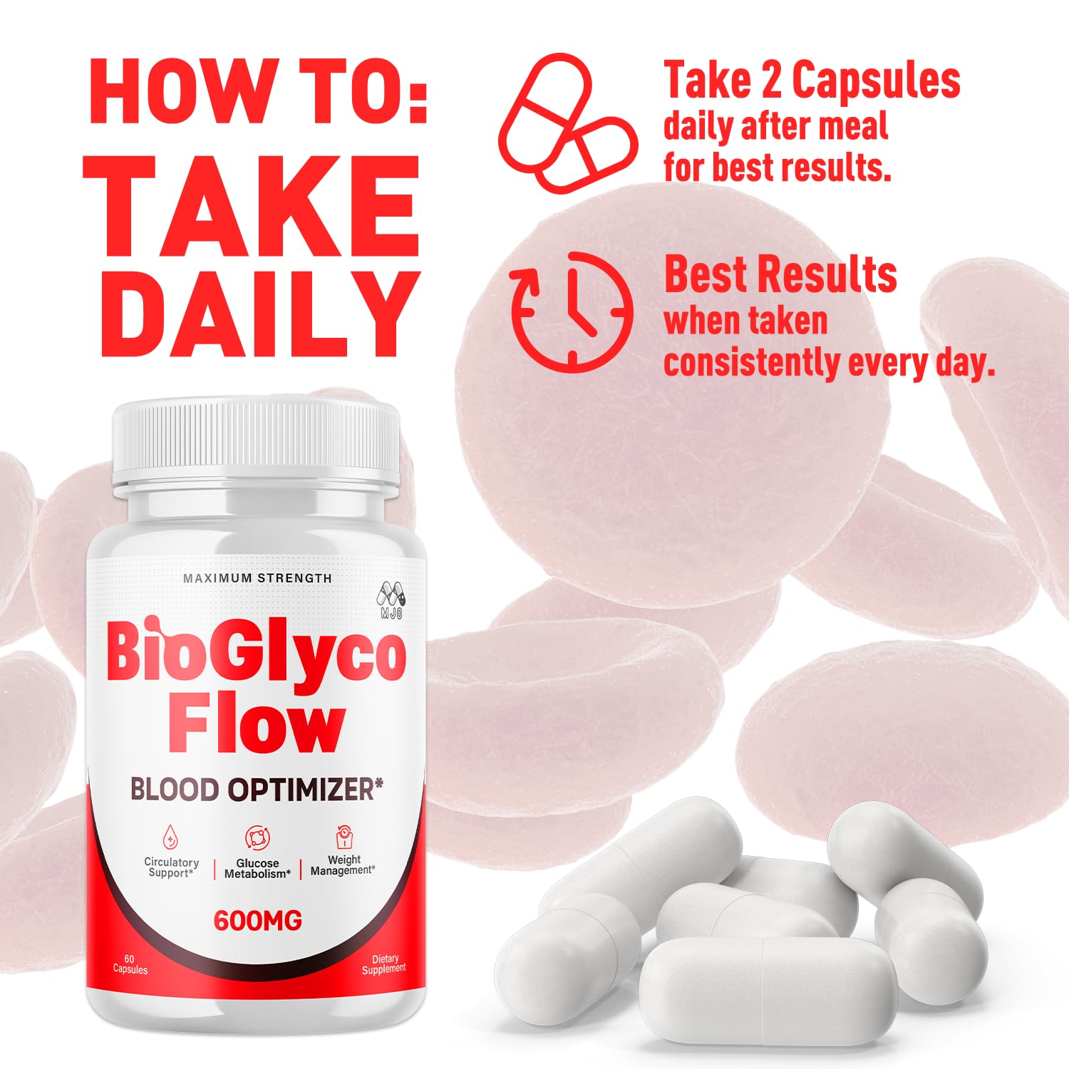 (2 Pack) BioGlyco Flow Blood Optimizer Capsules, Official BioGlyco Flow Pills with All Natural Ingredients, Advanced Health and Wellness Supplement with Maximum Strength Multivitamins (120 Capsules) MJOAu supplements
