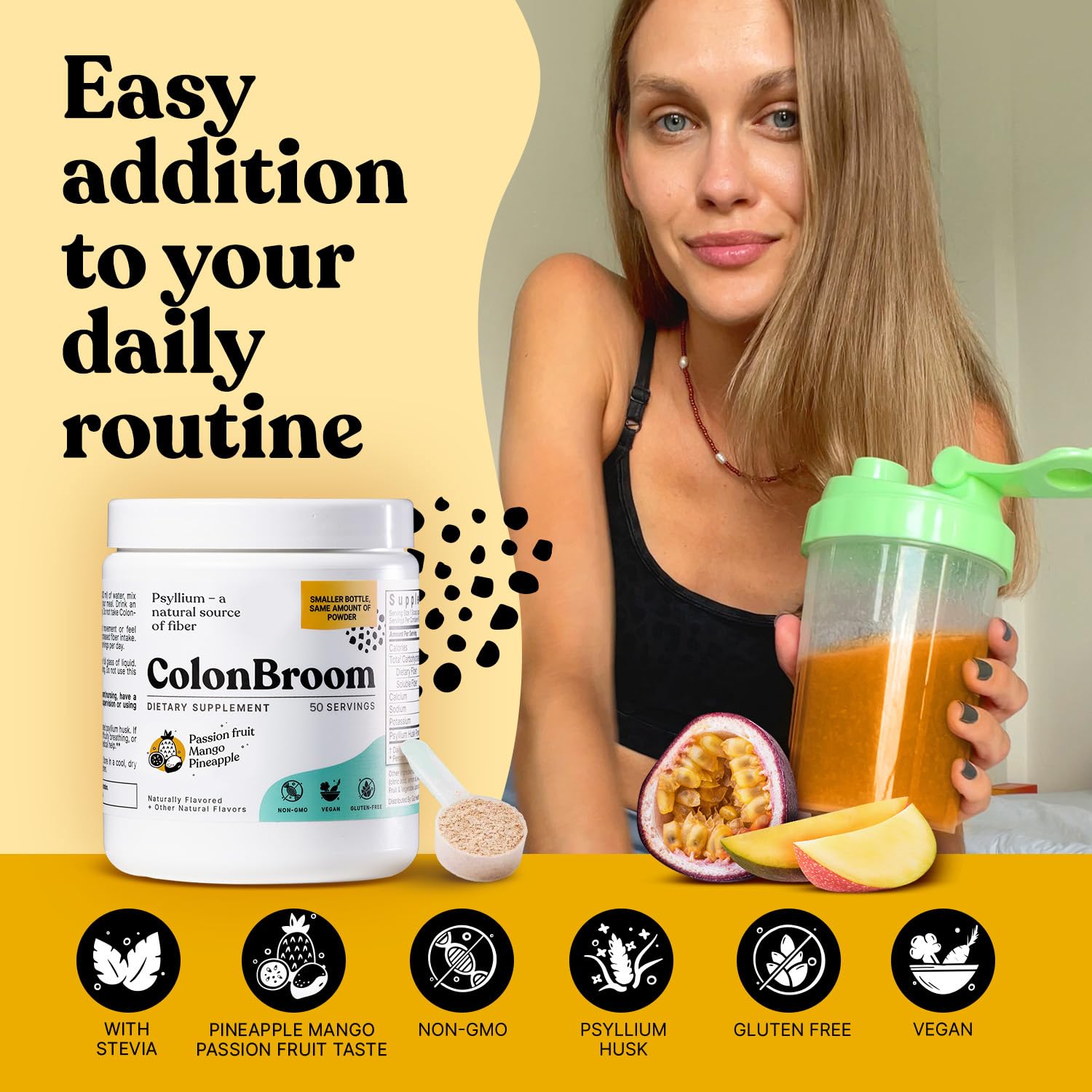 ColonBroom Psyllium Husk Powder with Stevia (Tropical Fruits) - Colon Cleanse for Bloating Relief & Gut Health - Colon Broom Fiber Powder Drink - Vegan Fiber Powder Stevia Supplement, 100 Servings ColonBroom Au supplements