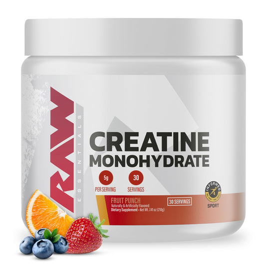 RAW Nutrition Creatine Monohydrate Powder, Fruit Punch (30 Servings) - Micronized Creatine Monohydrate Supplement for Workout Performance, Build Muscle & Strength RAWUS supplements