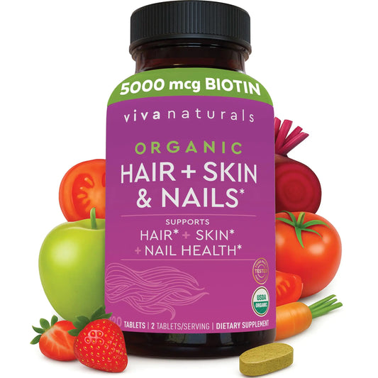 Biotin 5000 mcg Hair Skin Nails Vitamins for Women – Organic and Vegetarian-Friendly Supplement with Vitamin E, B-Vitamins, Spirulina Viva NaturalsAU supplements