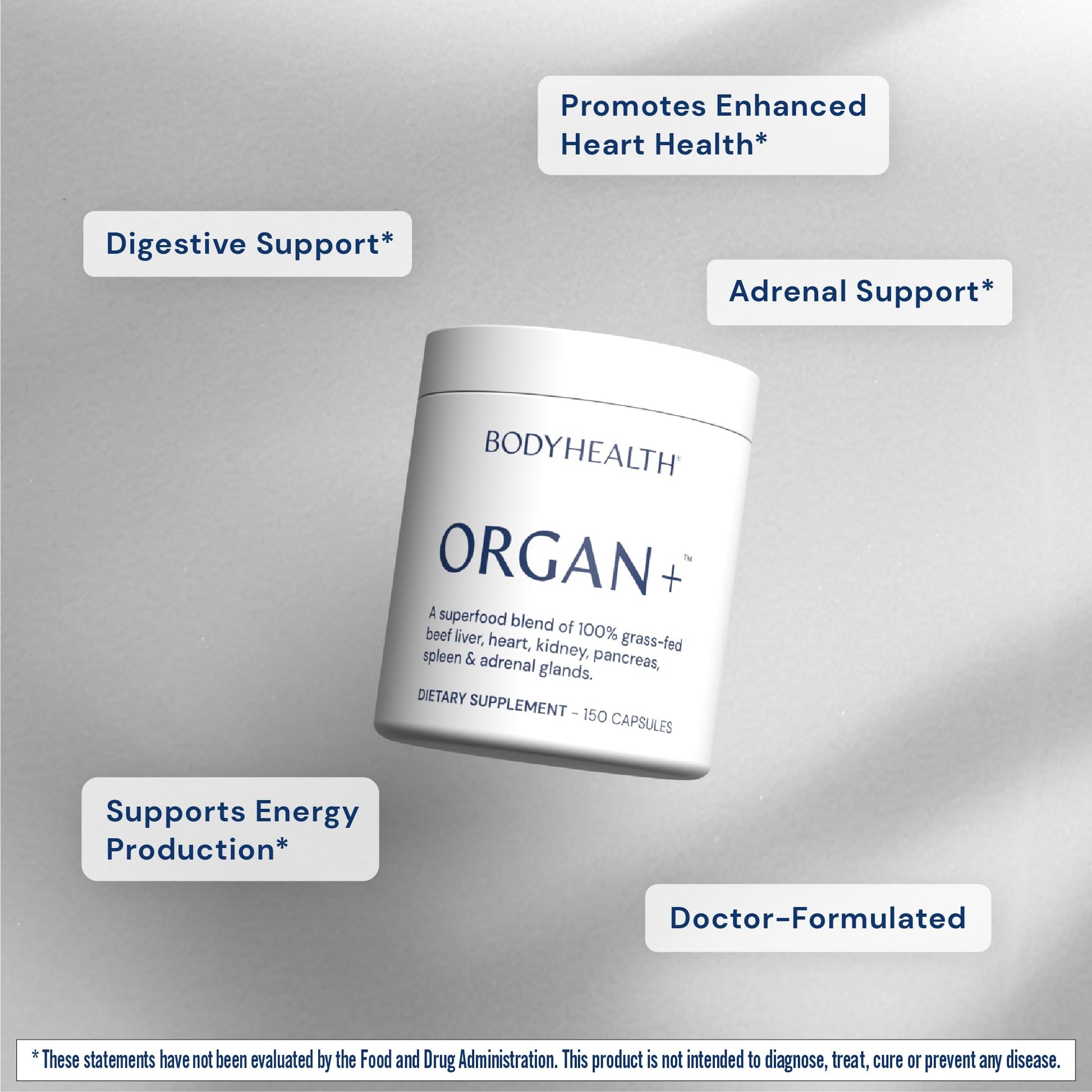 BodyHealth Organ+ Grass-Fed Glandular Organ Complex, Grassfed Beef Organ Supplement, Dessicated Beef Liver, Heart, Kidney, Pancreas, Spleen, Non GMO, Adrenal, Supplement, (150 Capsules) BodyHealth Au supplements