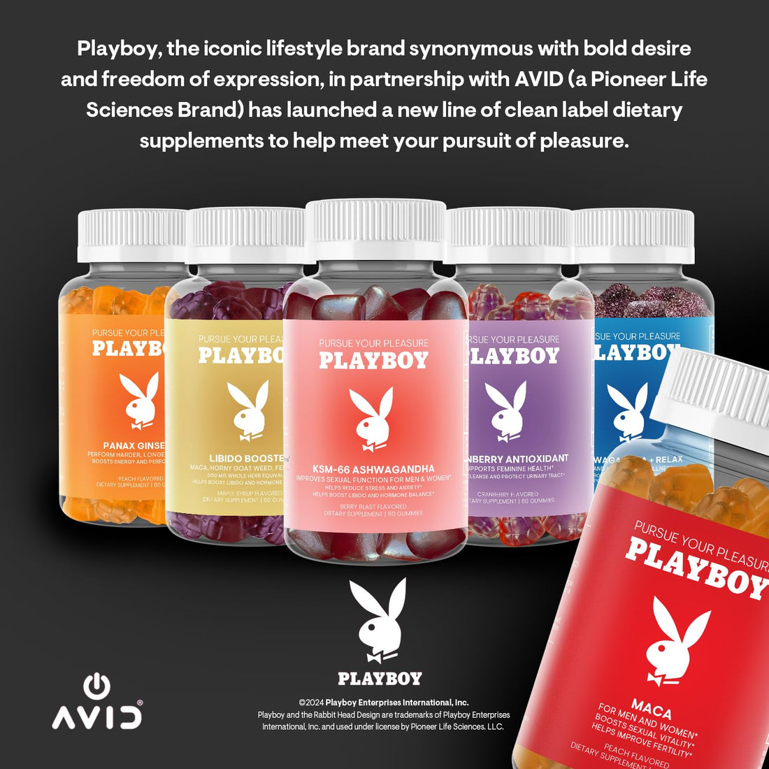 Playboy - Maca Root Gummies for Women and Men (60 Count - Peach Flavored) - Boost Sexual Vitality, Libido, Fertility - Supplement - 100% Natural, Vegan Non GMO - 4:1 Extract Maca Peruana Avid Au supplements
