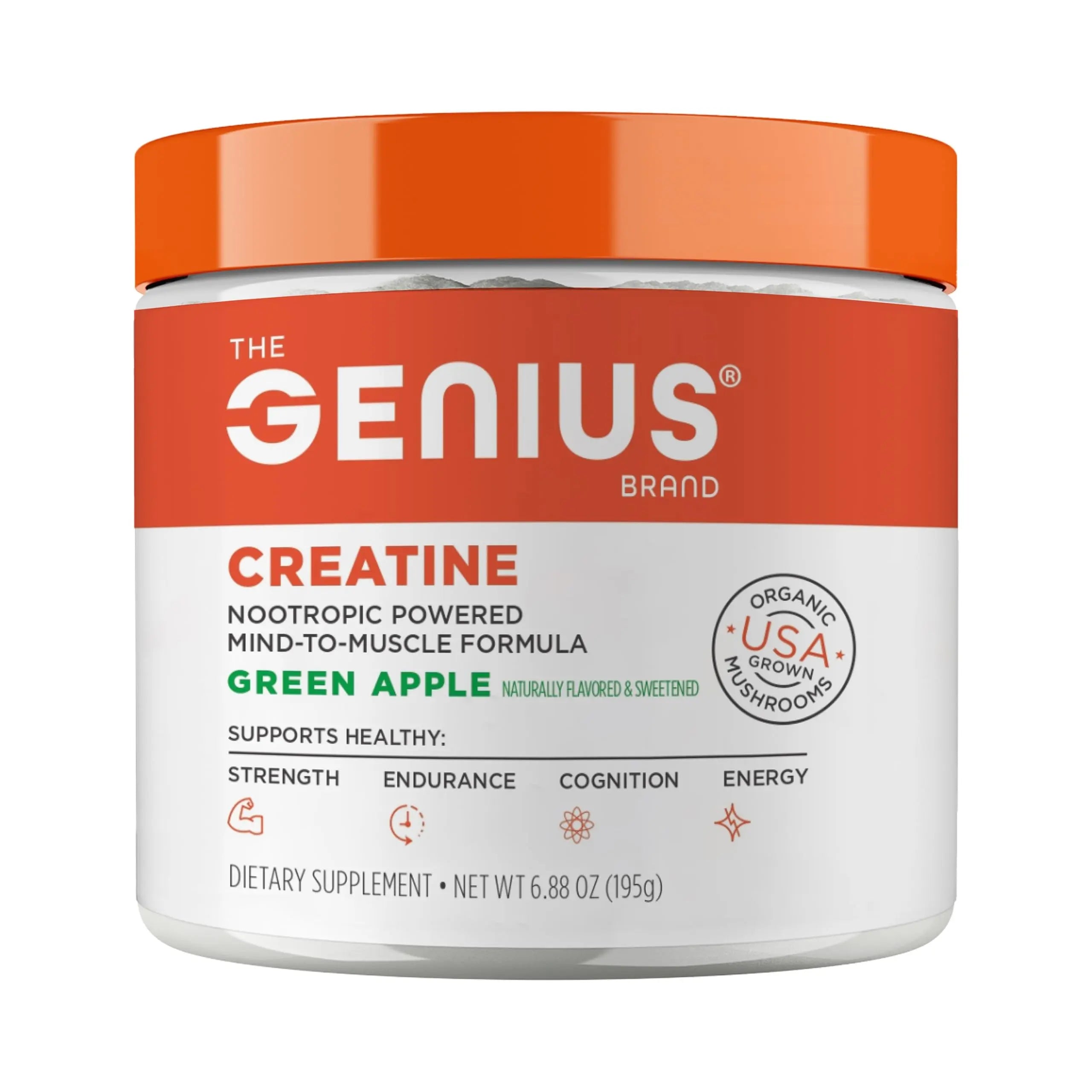 Genius Micronized Creatine Monohydrate Powder, Post Workout Supplement, Green Apple - 100% Naturally Flavored & Sweetened - Supports Muscle Building, Cellular Energy & Cognitive Function – 195g The Genius Brand Au supplements