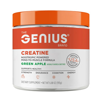 Genius Micronized Creatine Monohydrate Powder, Post Workout Supplement, Green Apple - 100% Naturally Flavored & Sweetened - Supports Muscle Building, Cellular Energy & Cognitive Function – 195g The Genius Brand Au supplements