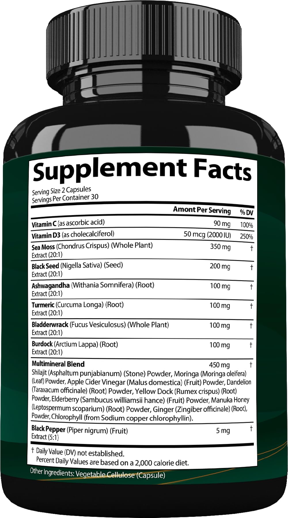 StrongVit Sea Moss Black Seed Oil Ashwagandha Ginger, Organic Sea Moss Capsules with Burdock Root, Irish Seamoss Pills with Bladderwrack, Advanced Multimineral Supplement, USA StrongVit Au supplements