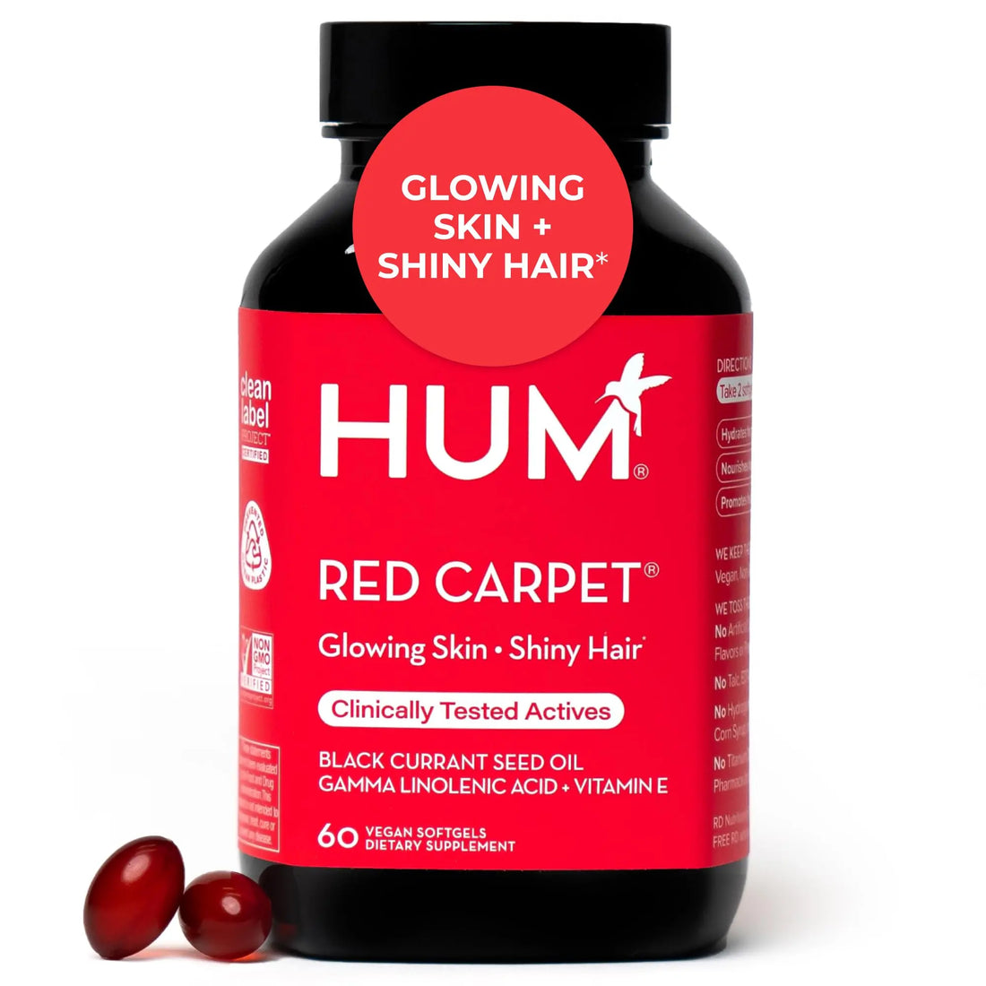 HUM Red Carpet Skin & Hair Vitamins for Women with Omega 3 Fatty Acids, Vitamin E, and Black Currant Seed Oil, Supplement for Skin Health & Healthy Hair Follicles Support, 60 Count HUM Au supplements