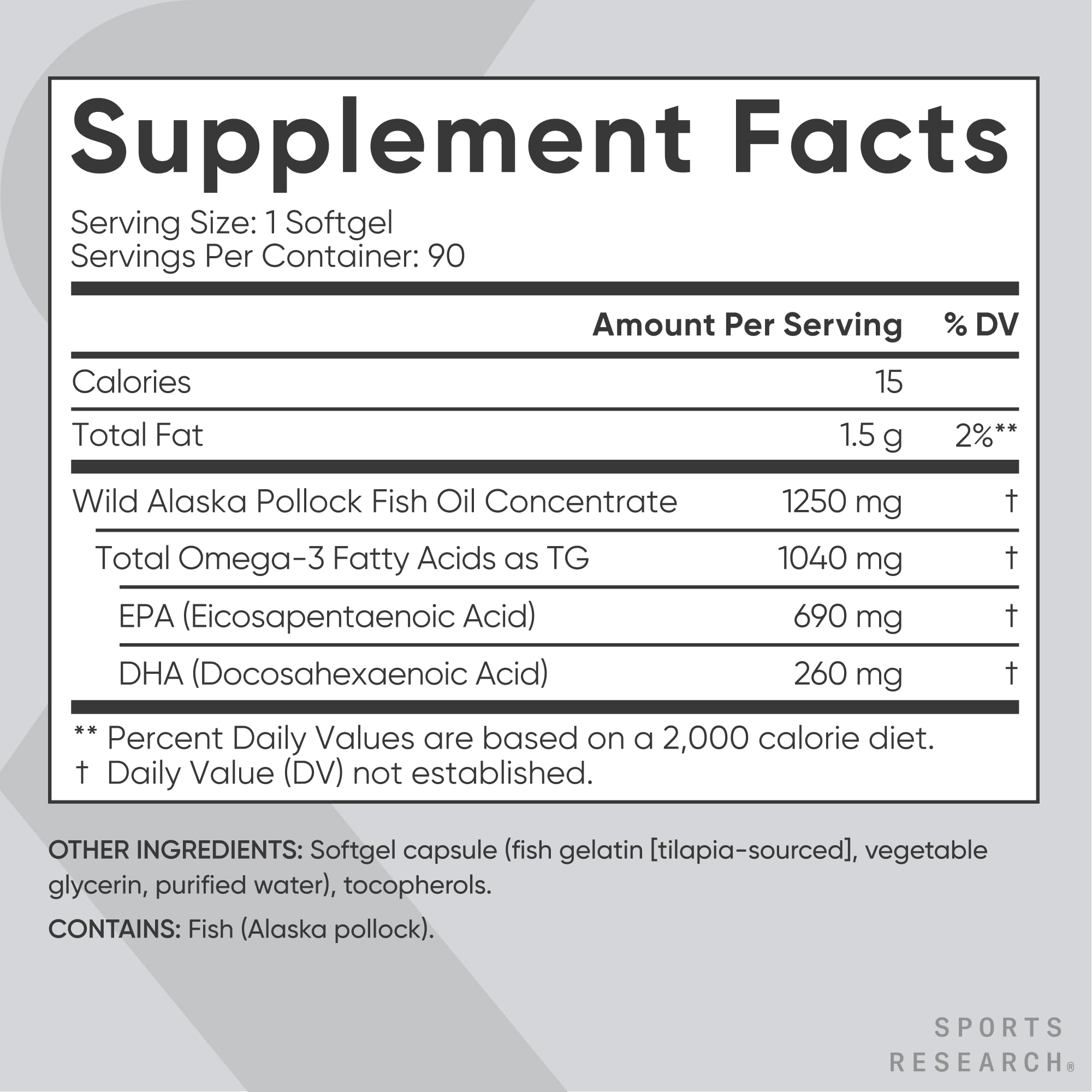 Sports Research® Omega-3 Fish Oil 1250 - Triple Strength Fish Oil Supplement from Wild Alaska Pollock - MSC Certified Sustainable · Non-GMO · Soy Free - 90 Softgel Capsules Sports Research Au supplements