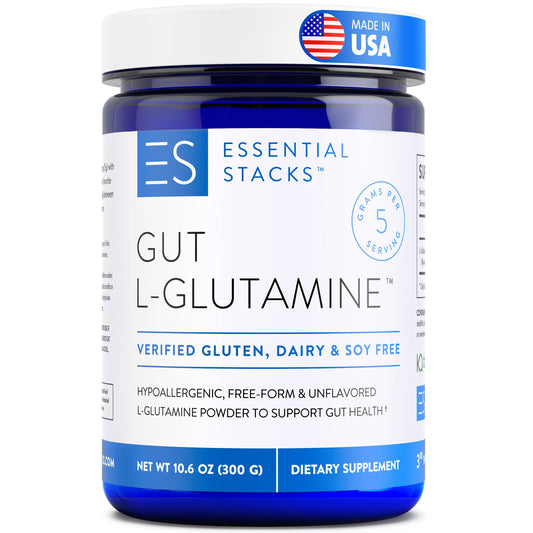 Essential Stacks Gut L-Glutamine Powder - Exclusively Made in USA - Pure L Glutamine Powder for Gut Health (60 Servings, Unflavored) Essential StacksUS supplements