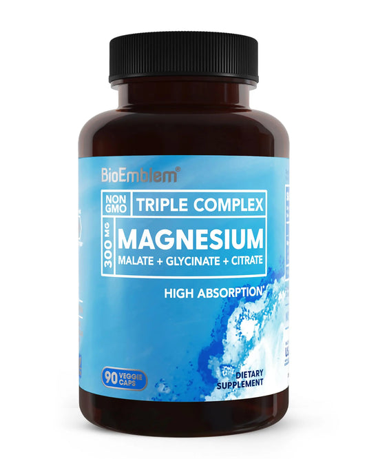 BioEmblem Triple Magnesium Complex | 300mg Magnesium Glycinate, Malate & Citrate | High Absorption Chelated Formula | Vegan, Non-GMO, Gluten-Free | 90 Capsules BioEmblemAu supplements