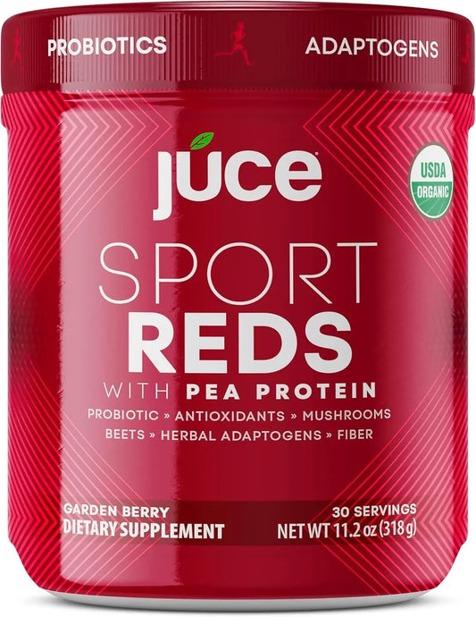 Terra Kai Organics Juce SR7 Sport Reds Organic Fruit & Veggies w/Pea Protein | 43 Superfoods, Antioxidants, Mushrooms, Beets, Herbal Adaptogens, Probiotic, Fiber, Garden Berry Flavor (30 Servings) Terra Kai OrganicsAU supplements