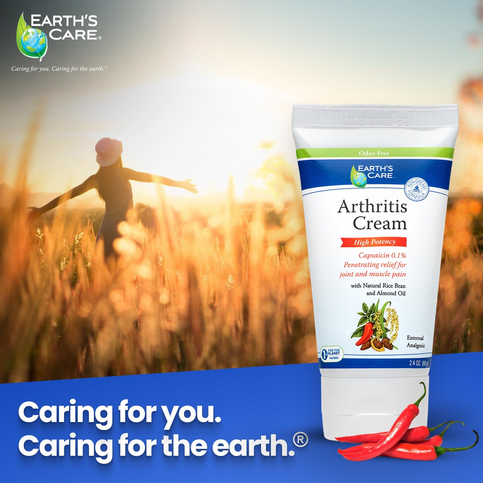 Earth's Care Arthritis Cream - Joint Cream with Natural Capsaicin - Topical Analgesic 2.4 OZ (Pack of 2) Earth's Care Au supplements