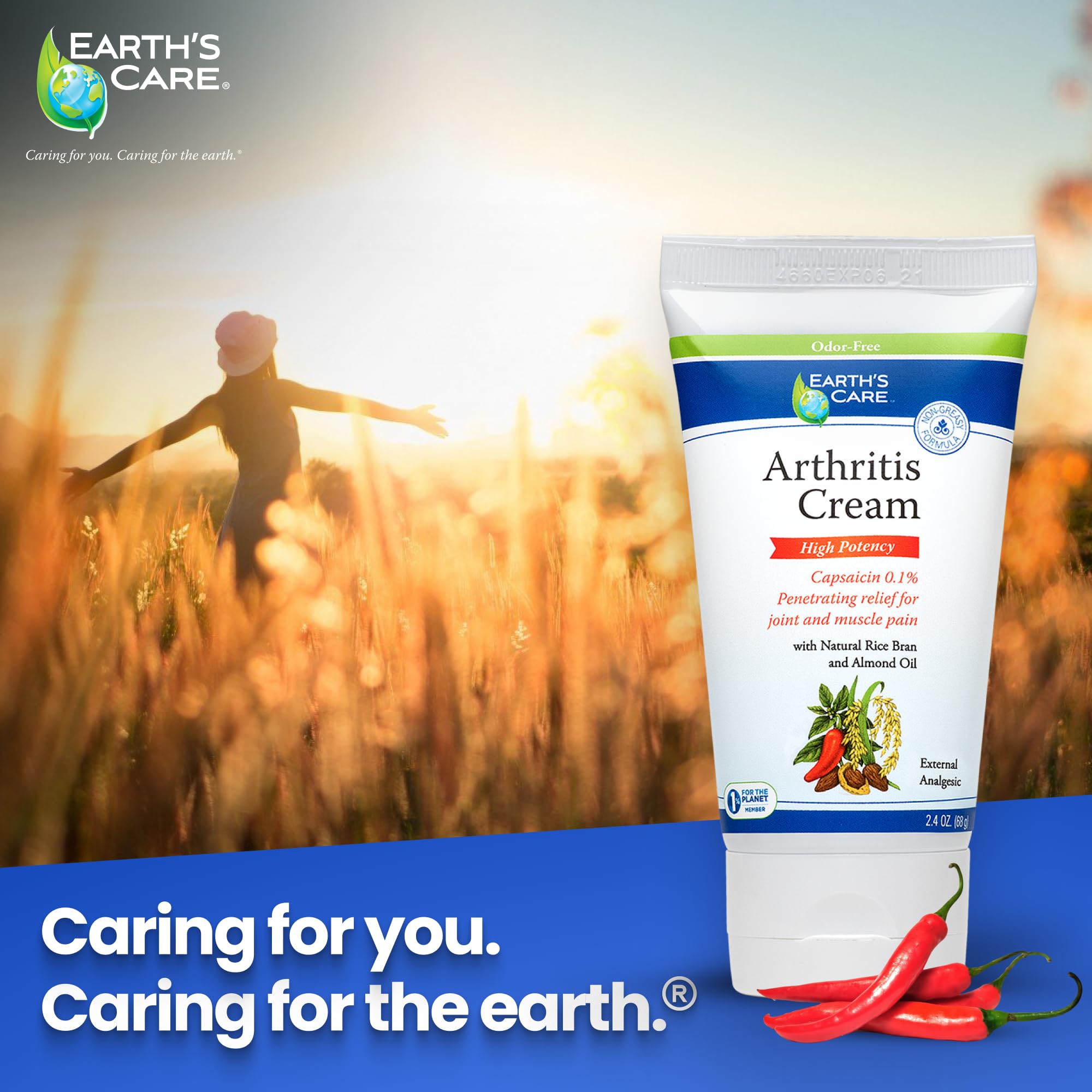 Earth's Care Arthritis Cream - Joint Cream with Natural Capsaicin - Topical Analgesic 2.4 OZ (Pack of 2) Earth's Care Au supplements