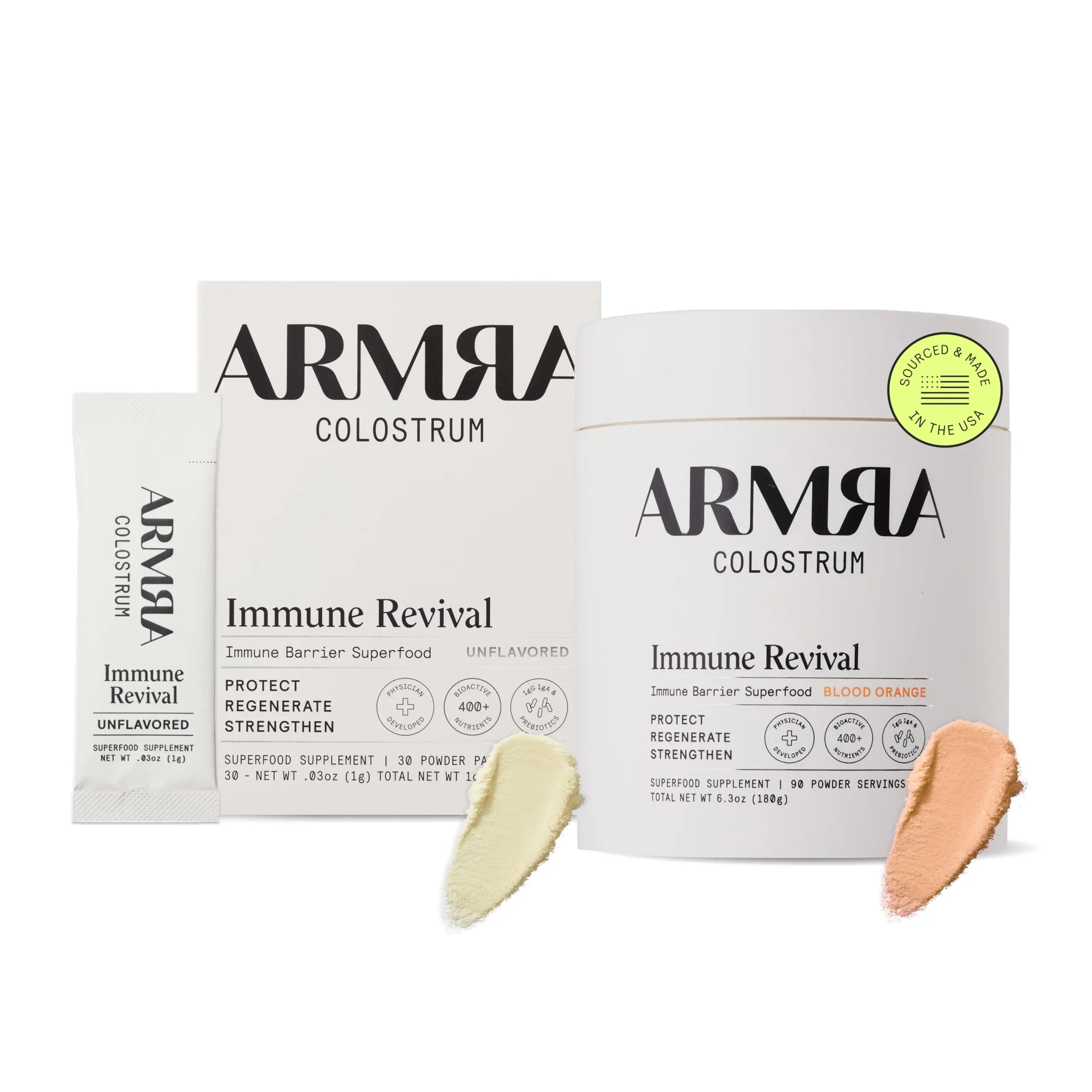 ARMRA Colostrum™ Premium Powder, Grass Fed, Gut Health Bloating Immunity Skin & Hair, Contains 400+ Bioactive Nutrients, Potent Bioavailable, Keto, Gluten & Fat Free (Unflavored 30｜Blood Orange 90) ARMRA Au supplements