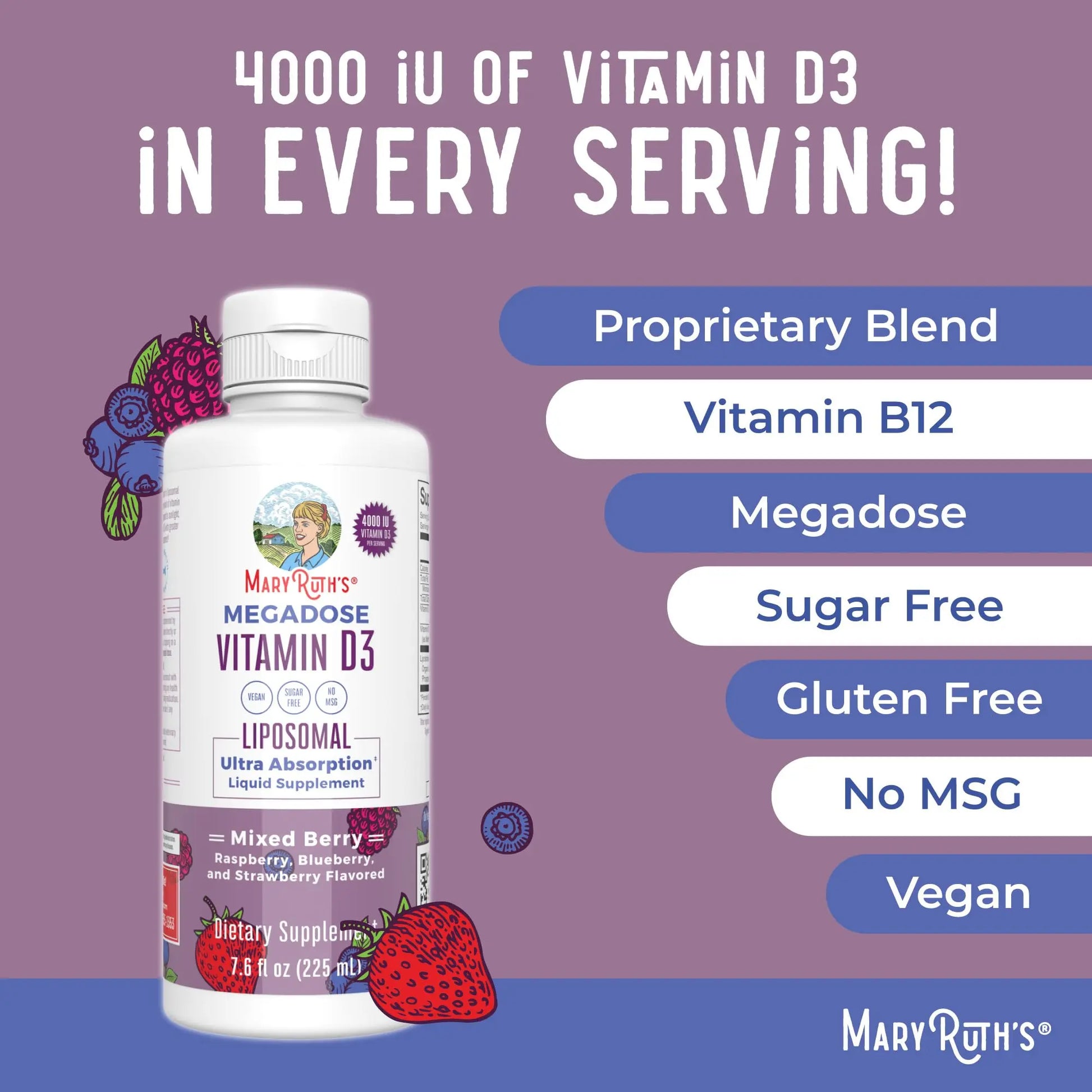 MaryRuth Organics Megadose Vitamin D3 Liposomal | Vitamin D 4000 IU | Ultra Absorption | Immune Support for Adults | Bone Health | VIT D3 | Vegan | Sugar Free | Gluten Free | Non-GMO | 45 Servings MARYRUTH'S Au supplements