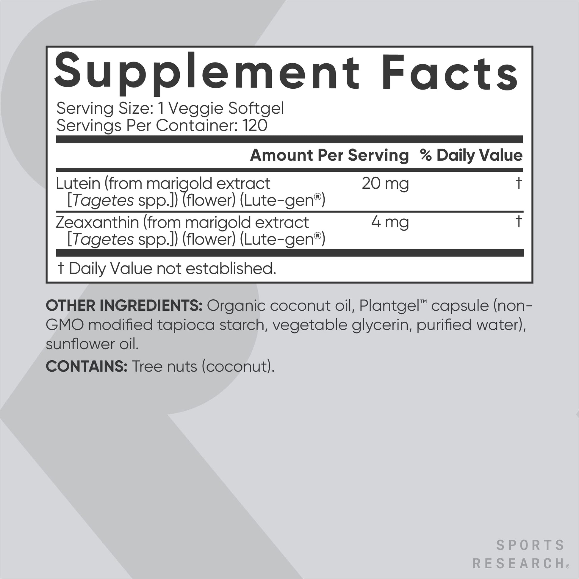 Sports Research Vegan Lutein + Zeaxanthin (20mg) with Organic Coconut Sports Research Au supplements