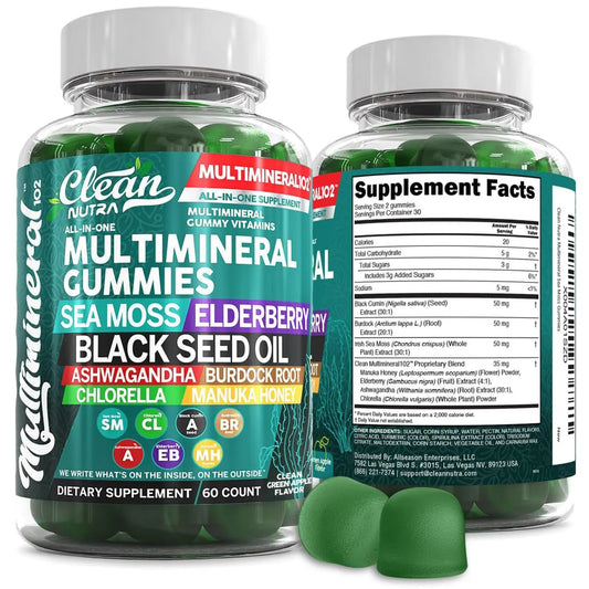 Sea Moss Gummies | Clinically Tested - Black Seed Oil Ashwagandha Elderberry Burdock Root Chlorella Manuka Honey - Vegan Irish Sea Moss Gummy Vitamins Clean NutraceuticalsAU supplements
