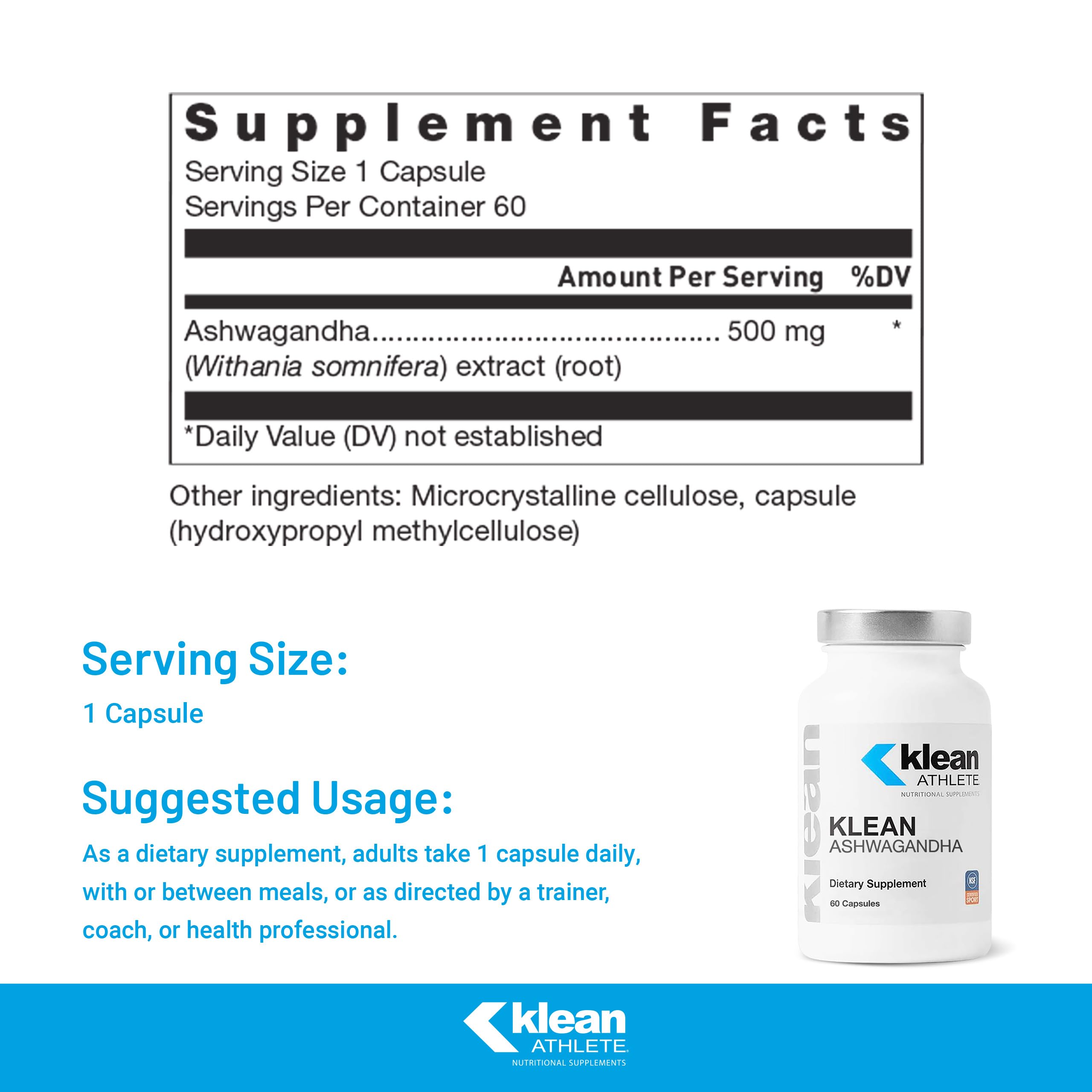 Klean Athlete Klean Ashwagandha - for Occasional Stress - Supports Adaptations to Training* - Adaptogen Blend - Vegan & Non GMO - 60 Capsules Klean Athlete Au supplements