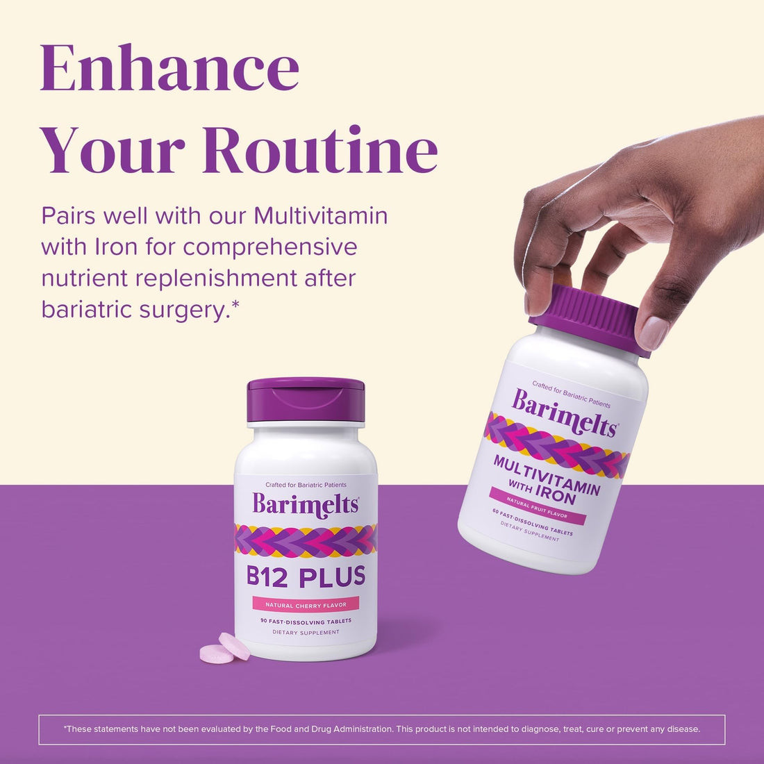BariMelts Vitamin B12 Plus, 90 Fast-Dissolving Tablets (3-Month Supply), Sugar-Free Bariatric Vitamins for Women, Includes B12, B6