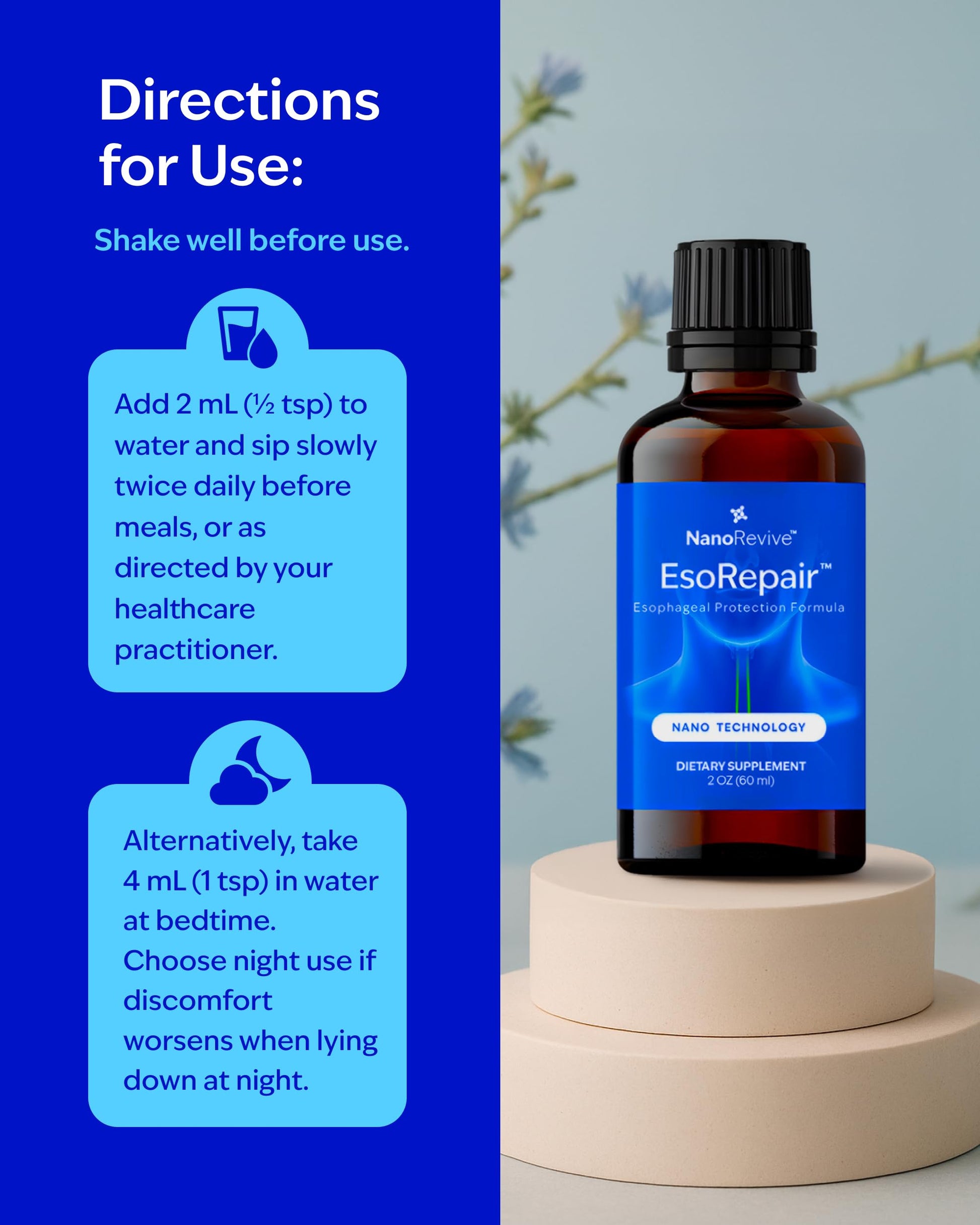 EsoRepair Nano Esophageal & Stomach Health Supplements for Men & Women - Digestive Comfort - Slippery Elm Bark, Zinc L-Carnosine & Aloe Vera Extract - Non-GMO & Dairy Free NANOREVIVE Au supplements