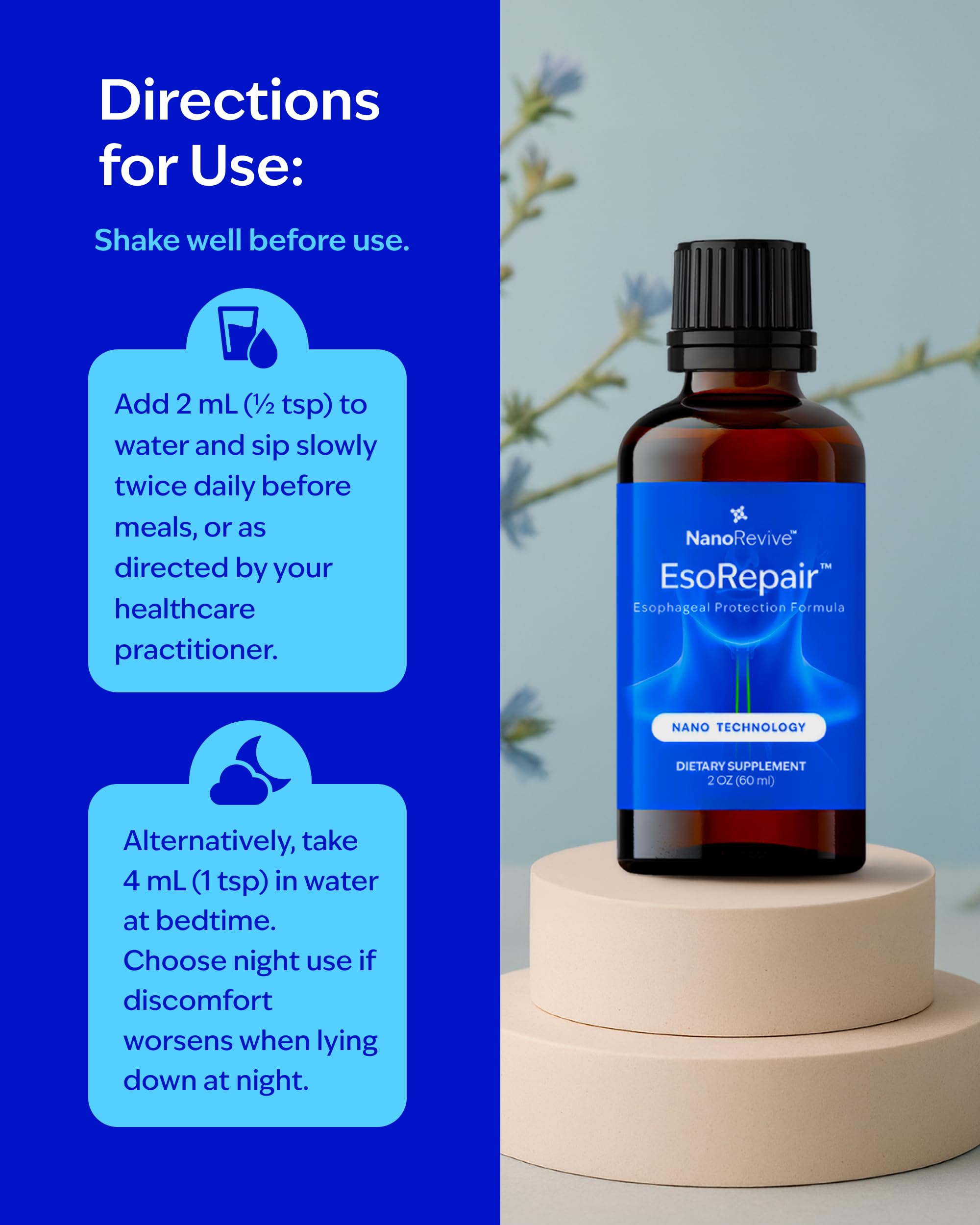 EsoRepair Nano Esophageal & Stomach Health Supplements for Men & Women - Digestive Comfort - Slippery Elm Bark, Zinc L-Carnosine & Aloe Vera Extract - Non-GMO & Dairy Free NANOREVIVE Au supplements