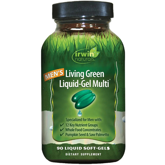Irwin Naturals Men's Living Green Liquid-Gel Multi - 70 Essential Nutrients, Full-Spectrum Vitamin Supplements for Men, Wholefood Blend - Promotes Brain & Adrenal Support - 90 Liquid Soft-Gels Irwin NaturalsAU supplements