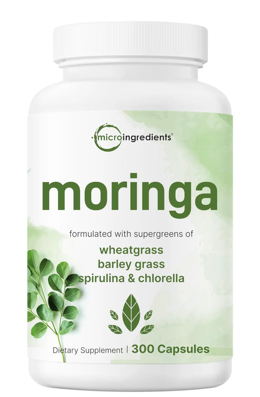 Micro Ingredients Moringa Oleifera | 300 Capsules with Supergreens Blend of Wheatgrass, Barley Grass, Spirulina, & Chlorella | Antioxidant Supplement, Energy, & Immune Support | Non-GMO Micro IngredientsAU supplements