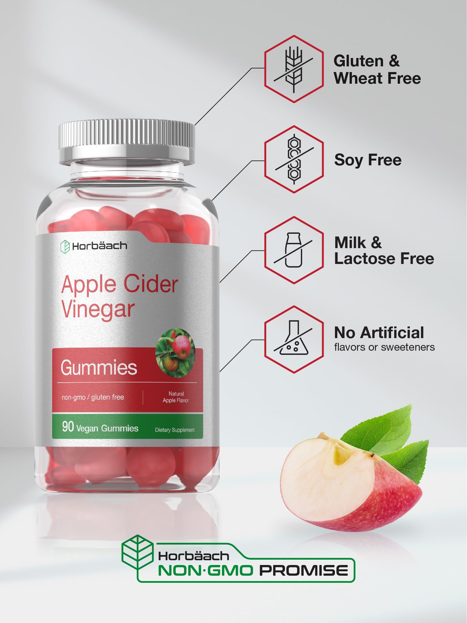 Vegan Apple Cider Vinegar Gummies | 90 Count | ACV Supplement | Natural Apple Flavor Horbäach Au supplements