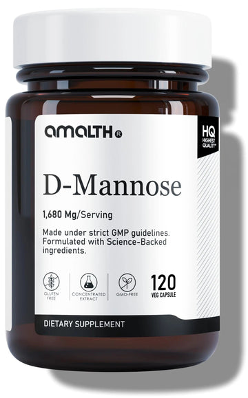 AMALTH D-Mannose Capsules 1680 mg per Serving, 120 Vegan Capsules, Pure Single Ingredient Mannose Supplement, Urinary Tract Support, UTI Wellness Support, Non GMO, Gluten Free AMALTH Au supplements