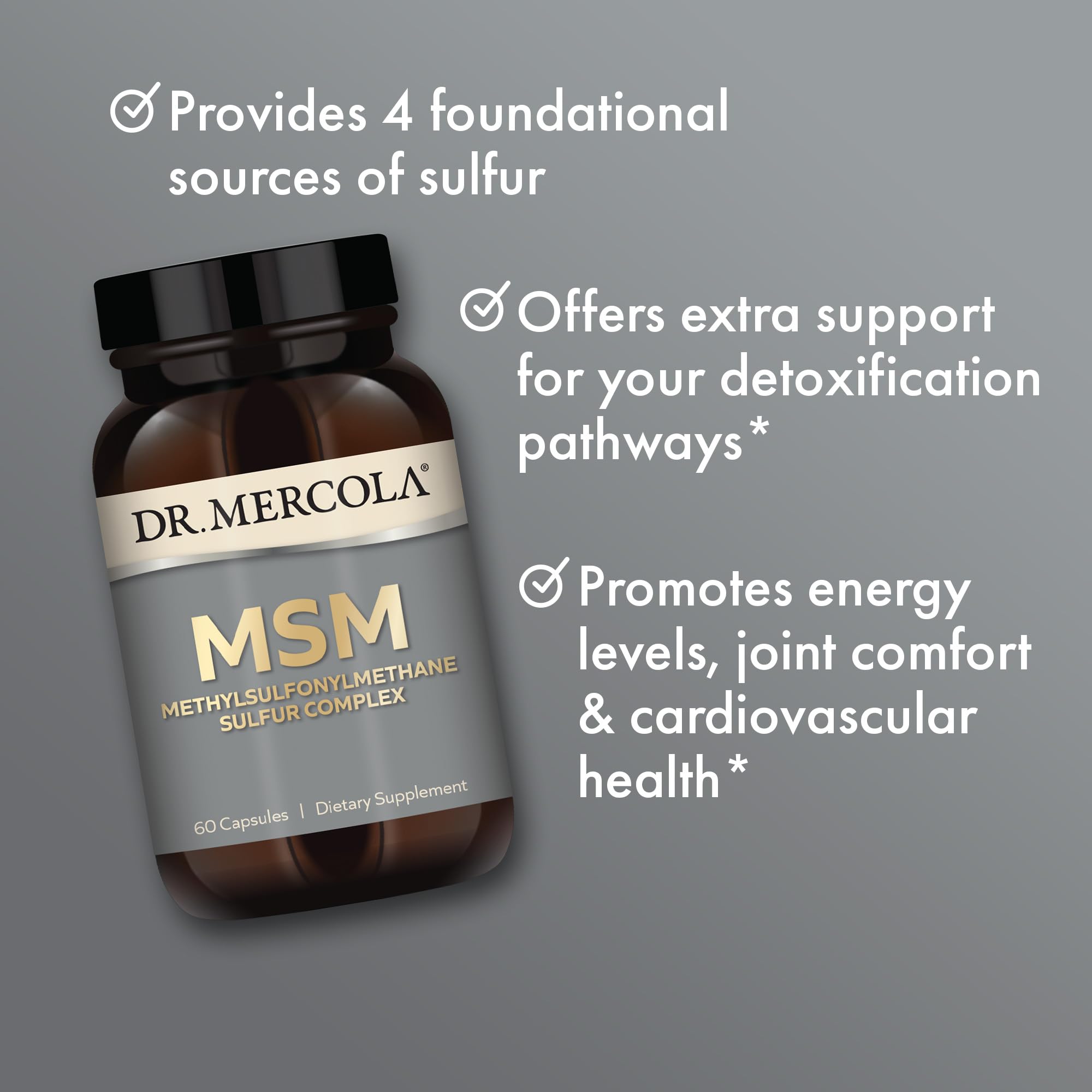 Dr. Mercola MSM Sulfur Complex - Joint Support & Cellular Health - OptiMSM - R-Alpha Lipoic Acid - TMG - Organic Sulfur Blend - 60 Capsules (30 Servings) Dr. Mercola Au supplements