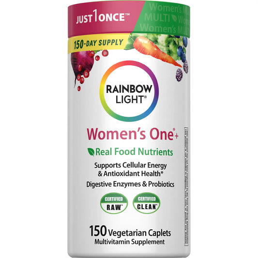 Rainbow Light Womens Multivitamin One + | 150 Caplets | Supports Cellular Energy & Antioxidant Health | Real Food Nutrients, Digestive Enzymes & Probiotics Rainbow LightAU supplements