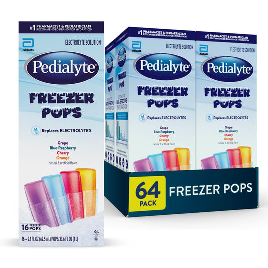 Pedialyte Electrolyte Solution Freezer Pops, Hydration Variety Pack— Grape, Blue Raspberry, Cherry, Orange, Pack of 64 PedialyteUS supplements