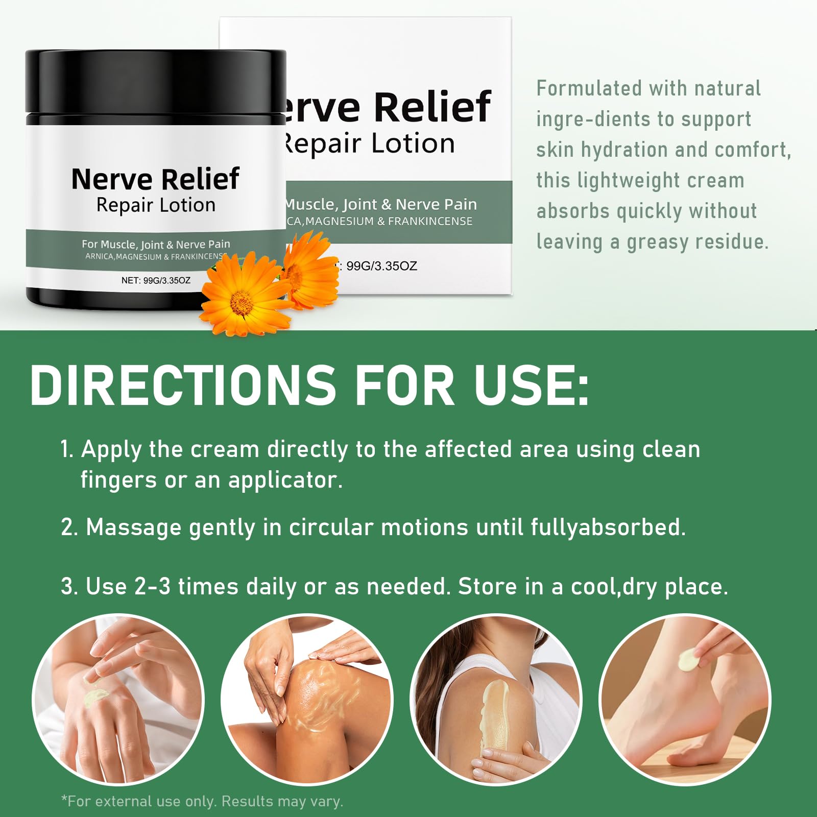 Vincofoo 2PC Nerve Relief Repair Lotion Cream, Neuropathy Lotion with Arnica, Deeply Moisturizes Skin, Keep Soft Smooth, Suitable for Muscle, Lumbar, Neck, Hands and Feet Vincofoo Au supplements