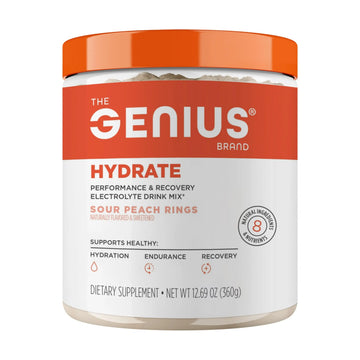 The Genius Brand Genius Hydrate - Electrolyte Supplement for Daily Hydration - Coconut Water - Sugar-Free - 8 Essential Minerals & Nutrients - Non-GMO - Sour Peach Rings - 50 Servings The Genius Brand Au supplements