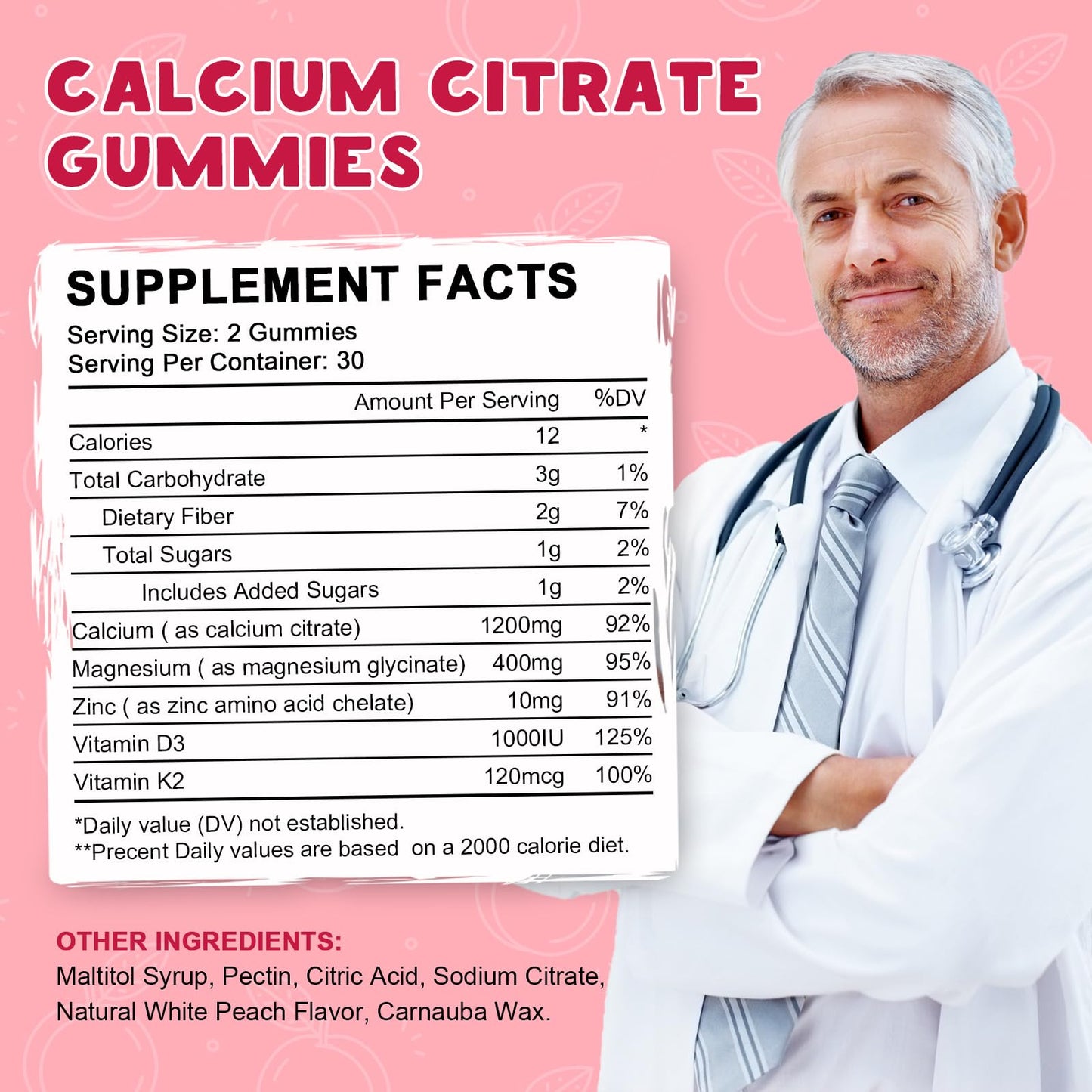 (2 Pack) Calcium Citrate 1200mg with Vitamin D3 Supplements Gummies for Women & Men, Calcium Gummies with Vitamin D3 K2, High Absorption LUCNVEMUS supplements