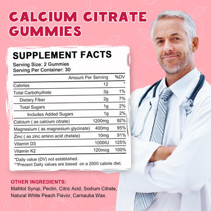 (2 Pack) Calcium Citrate 1200mg with Vitamin D3 Supplements Gummies for Women & Men, Calcium Gummies with Vitamin D3 K2, High Absorption LUCNVEMUS supplements