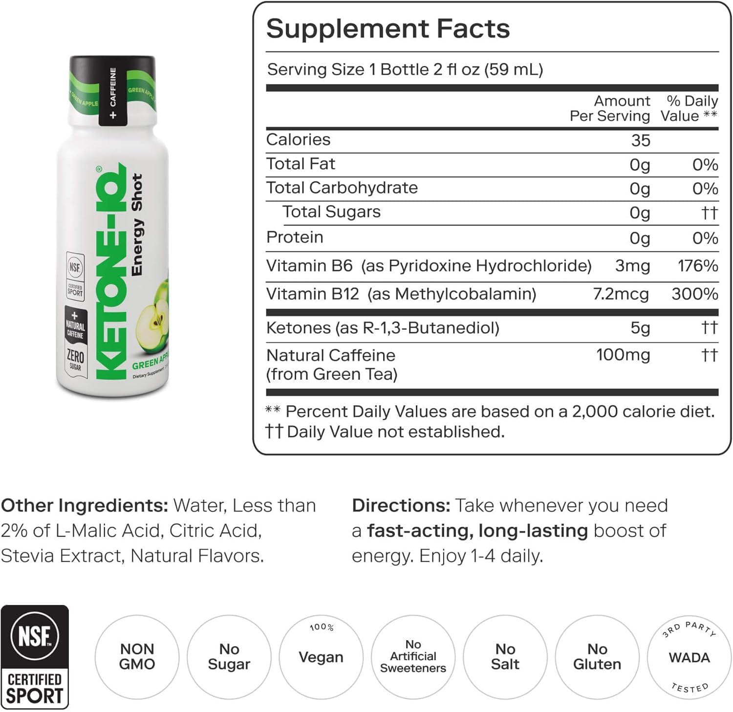 Ketone-IQ Caffeine Performance Energy Shots – Clean Energy for Focus & Endurance, 5g Ketones, 100mg Green Tea Caffeine, B Vitamins, 12 Pack (Green Apple) Ketone-IQ Au supplements