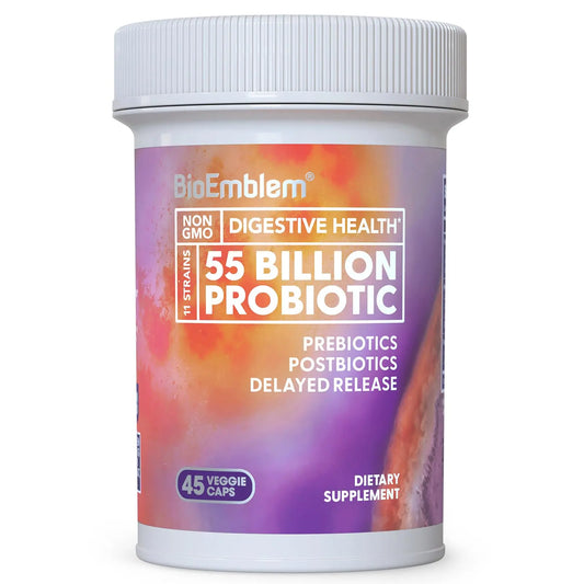 BioEmblem Probiotics for Women & Men – 55 Billion CFU | 11 Strains with Prebiotics & Postbiotics | Jerusalem Artichoke & Inulin | Digestive & Immune Support, Nutrient Absorption | Non-GMO,45 Capsules BioEmblemAU supplements