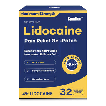 Sumifun 4% Lidocaine Patches Maximum Strength- Pain Relieving Gel Patch for Back, Shoulder, Muscle, Knee Pain Relief,Neck & Joint Pains-Numbs Away Pain, Apply for Up to 8 Hours (Large, Count, 32) Sumifun Au supplements