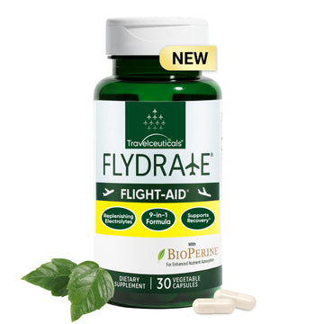 Flight-Aid | Replenishing Electrolyte Hydration Capsules Made for Travel, Jet Lag, Fatigue & Recovery | 9-in-1 Formula with Essential Electrolytes, Vitamins, Minerals & Bioperine® | 30 Capsules Flydrate Au supplements