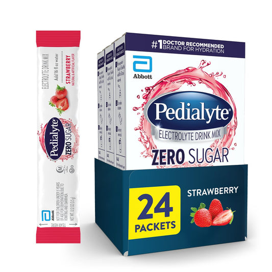 Pedialyte Electrolyte Drink Mix With Zero Sugar | Hydration With Key Electrolytes | Great Hydration Low in Calories | Strawberry, 24 Powder Packets PedialyteUS supplements