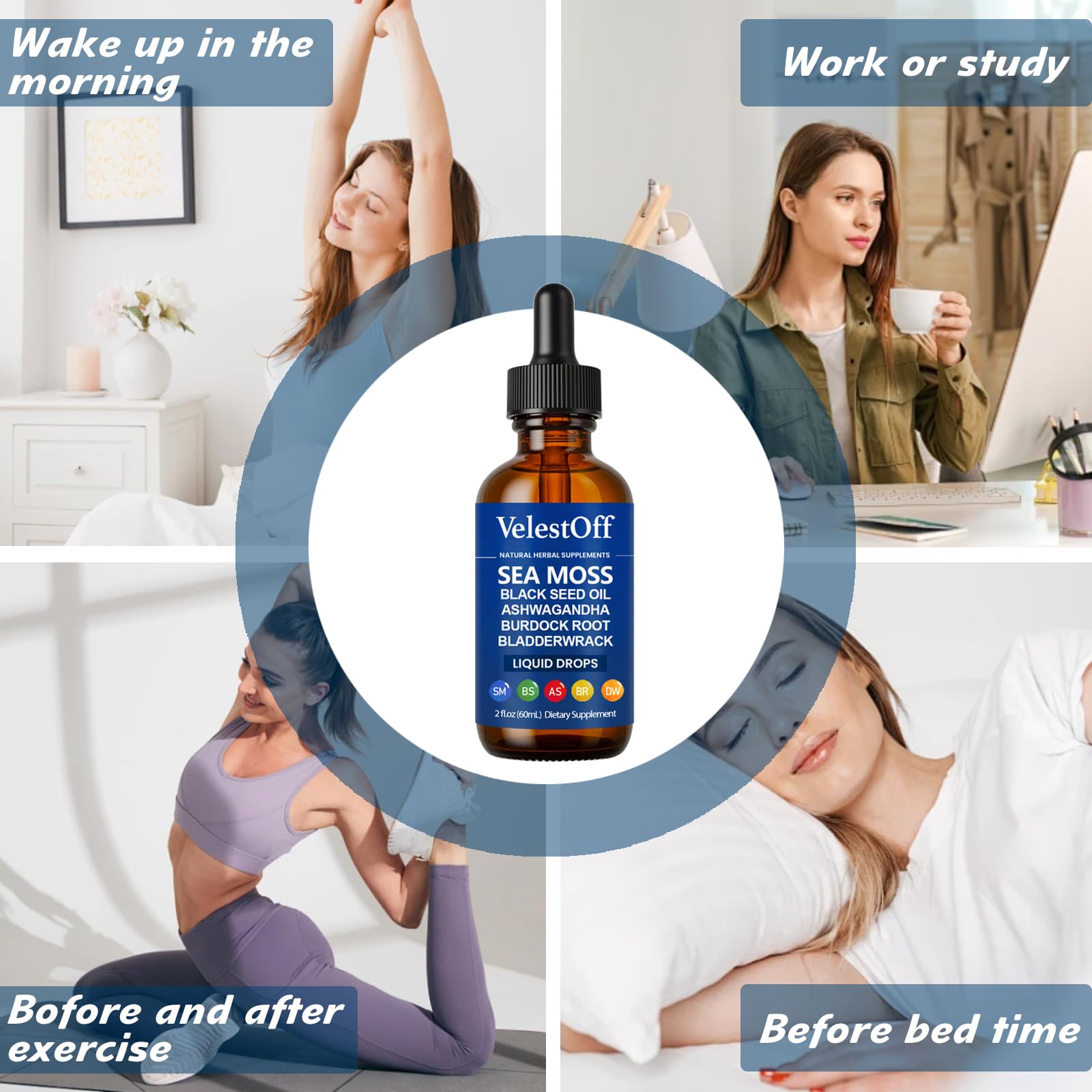 Velestoff Irish Seamoss Thyroid Hormone Regulator, Velestoff Thyroid Support Drops | Sea Moss, Black Seed Oil, Ashwagandha, Burdock Root, Bladderwrack, Hormone Balance & Support - 2 FL.OZ (1 Pcs) Velestoff Au supplements
