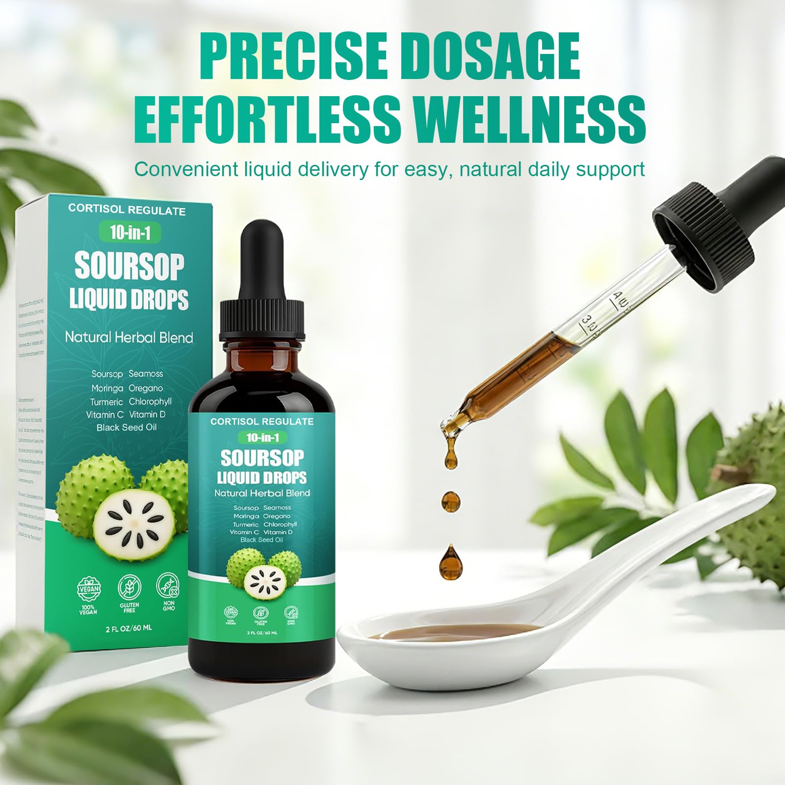 CORTISOL REGULATE Soursop Liquid Drops, 10-in-1 Blend with Sea Moss, Moringa, Turmeric, Black Seed Oil, Oregano, and More, 2 fl oz (1 Pack) CORTISOL REGULATE Au supplements