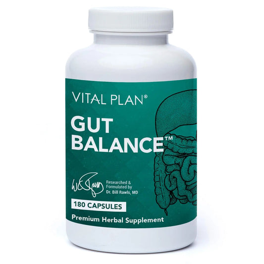 Vital Plan Gut Balance Supplement by Dr. Bill Rawls - Advanced Digestive Health Support Formula w/Clinical-Grade Slippery Elm Bark, Berberine & Dandelion Extract for Women & Men (180 Capsules) Vital PlanAu supplements